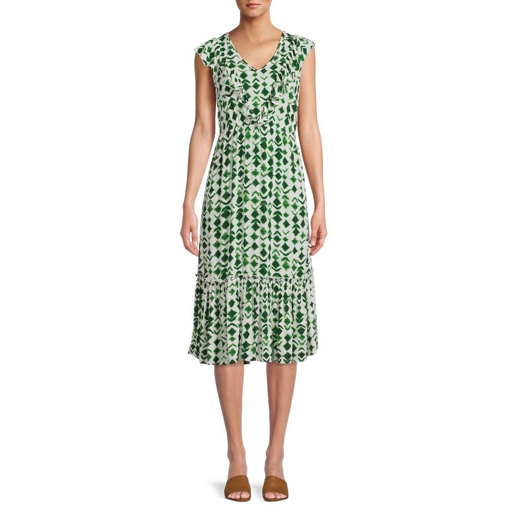 Sleeveless Ruffled Sun Dress Ikat Abstract Print  sz XL NWT